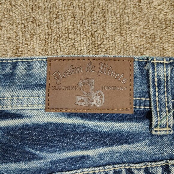 DENIM & RIVETS Jeans Men's 38 Blue Straight Leg Big Stitch Flap Pockets Cotton - Picture 6 of 11